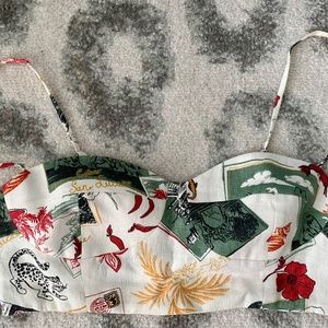 Reformation printed graphic linen crop top Sz 4